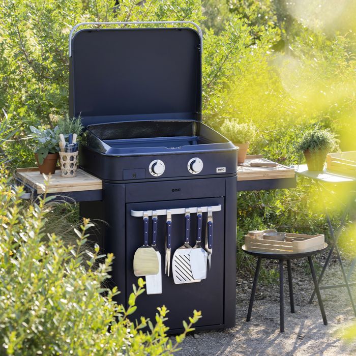 Combo ENOSIGN 65 Plancha Gaz Bleu Navy sur Chariot 
