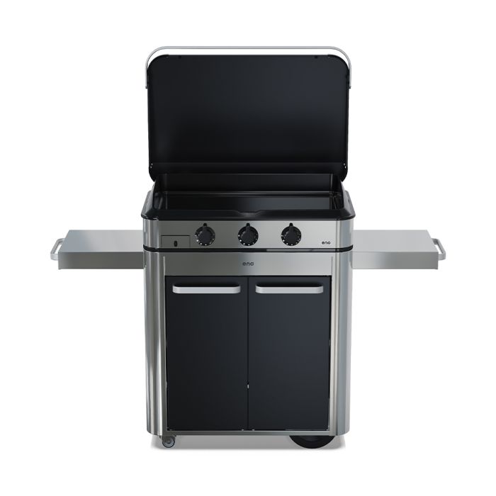 Combo ENOSIGN 80 Plancha Gaz Noir et Inox sur Chariot 
