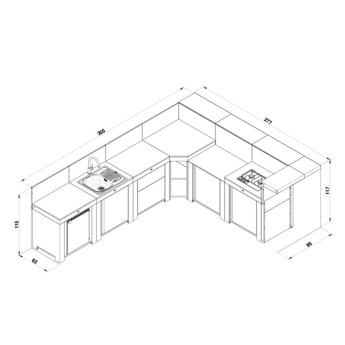 Cuisine DELUXE - 6 Modules Noir et Inox 