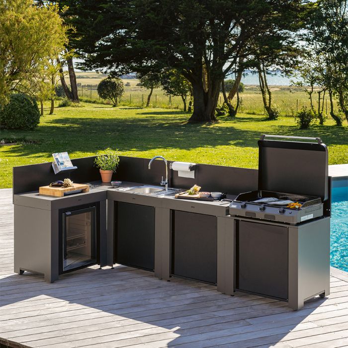 Cuisine COMFORT - 4 Modules Gris Cargo avec angle 