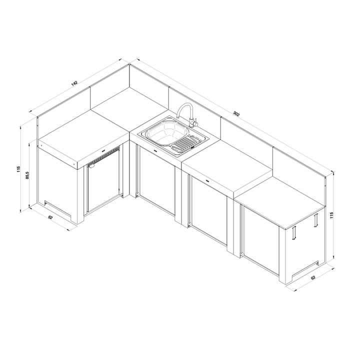 Cuisine COMFORT - 4 Modules Gris Cargo avec angle 
