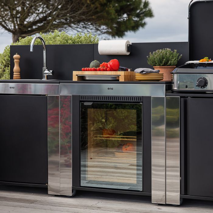 MODULO - Meuble Frigo 75L Noir et inox 