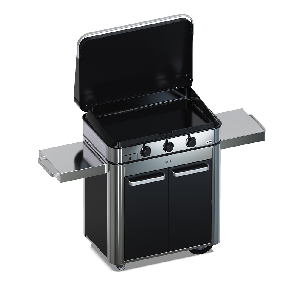 Combo ENOSIGN 80 Plancha Gaz Noir et Inox sur Chariot 